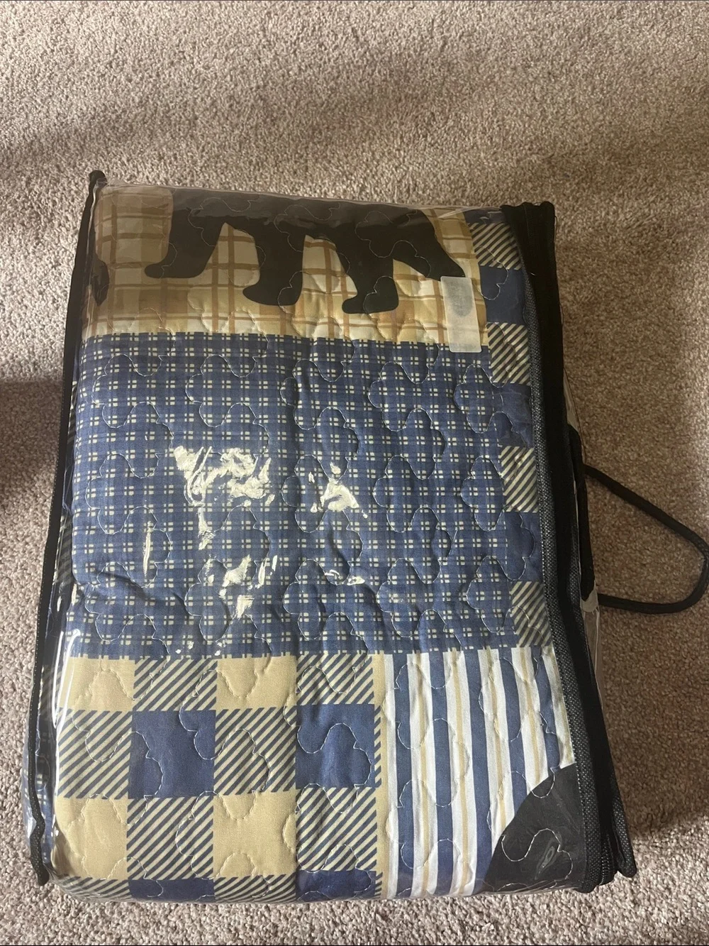 Bear Quilted Comforter Set in Blue and Tan - Brand: